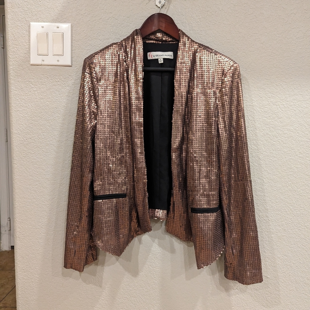 G by guilana mauve rose sequin blazer M - Picture 1 of 4